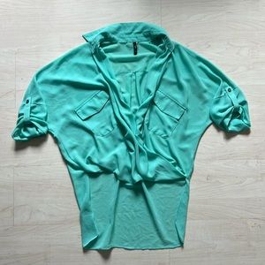 3/4 length sleeve teal blouse